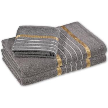 Imagem de Jogo de Toalhas 2/4 Peças - 100% Algodão, Alta Absorção, Para Banho e Rosto, Grande Laune, Ideal para Ambientes Domésticos (Cinza - 2 Banho e 2 Rosto)