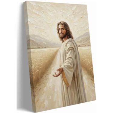 Imagem de Arte de parede em tela Jesus Cristã Campo de trigo Mão de Deus Imagens Cristo Religião Bíblia Jesus Salvação Pôster Impressões para Igreja Estudo Sala de Oração Decoração de Casa 30 x 40 cm Pronto