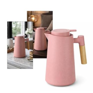 Imagem de Garrafa Térmica com Alça de Madeira para Café e Chá, 1 Litro, Preta, Manutenção de Temperatura (Rosa)