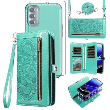 Imagem de Asuwish Capa de celular para Motorola Moto G Stylus 5G 2022 com zíper carteira celular com protetor de tela de vidro temperado alça transversal flor flip porta-cartão XT2215-1 XT2215-4 XT2215DL