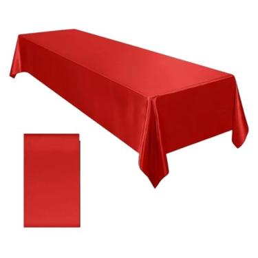 Imagem de Toalha de mesa retangular de cetim de casamento brilhante e lisa para decoração de mesa de jantar de banquete de casamento (vermelha, 1 peça)