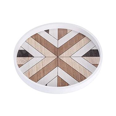 Imagem de Bandeja redonda de madeira estilo europeu, acessórios de armazenamento, adereços para fotografia, conjunto de chá, bandeja decorativa