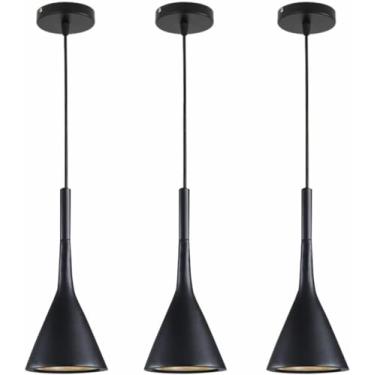 Imagem de Luminária pendente industrial ajustável preta vintage com 3 lâmpadas, estilo moderno de fazenda, mini luminária de teto para cozinha, ilha, restaurante ou bar (conjunto com 3 unidades).