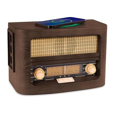 Imagem de Fuse Rádio retrô de madeira vintage Vint | Base de carregamento sem fio | Alto-falante de rádio AM/FM com Bluetooth e entrada AUX | Estilo moderno de meados do século | Exterior de madeira de freixo