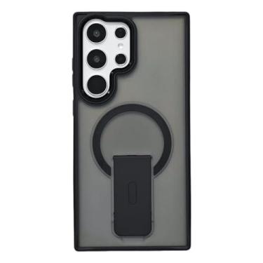 Imagem de POYUFRG Capa magnética para Samsung Galaxy S26 Ultra/S26 Plus/S26, capa fina fosca translúcida com suporte dobrável, cinza, S26 Ultra