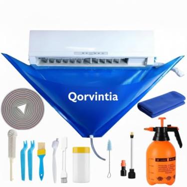Imagem de Qorvintia Mini kit de limpeza dividida com pulverizador de alta pressão de 2L, kit de limpeza de ar condicionado, kit de limpeza de duto de ar de 13 peças com capa de limpeza AC de PVC à prova d'água