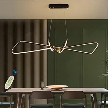 Imagem de Luminária pendente LED moderna para mesa de jantar, com regulagem de altura, controle remoto e design em acrílico, ideal para sala de estar e quarto. Cor: preta, 82 cm/48 W.
