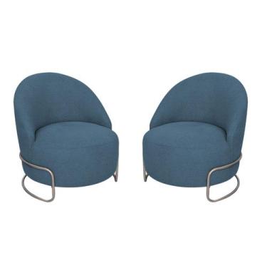 Imagem de Kit 02 Poltronas Luxo Decorativa Tulipa Linho - Doce Sonho Móveis, Azu