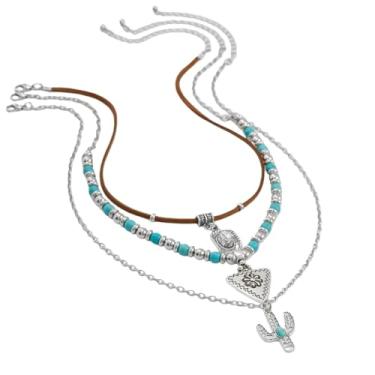Imagem de tincolia Conjunto feminino com pingente de cacto étnico retrô estilo europeu e americano imitação exclusiva turquesa com contas