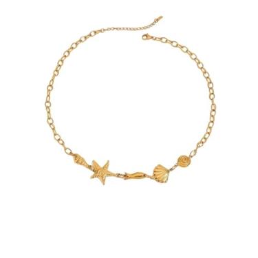 Imagem de Colar com pingente de sol, estrela-do-mar, pérola, coração, tartaruga, sol, dopamina, aço inoxidável, clavícula, joia banhada a ouro