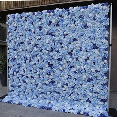 Imagem de Painel de tela de parede de flor artificial azul hortênsia e flor rosa pano de fundo festa de casamento decoração de evento (99 x 99 cm) 79 x 79 polegadas/2 x 2 m