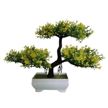 Imagem de Árvore Bonsai Artificial em Vaso Verde para Decoração Casa Escritório Mesa Festa(Amarelo)