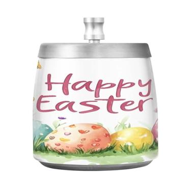 Imagem de STAYTOP Cinzeiro de coelho da Páscoa e ovo com tampa, aço inoxidável à prova de vento, sem fumaça, cinzeiro de cigarro grande para decoração de escritório em casa