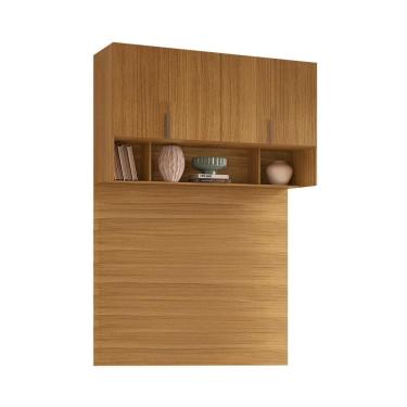 Imagem de Guarda-Roupa Modulado Aéreo com Cabeceira Altezza Clean 4 Portas Freijó 170 cm