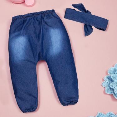 Imagem de Calça E Faixinha Em Jeans Lavagem Escura Para Bebê Menina