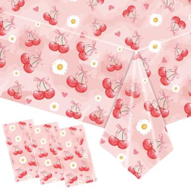 Imagem de Toalha de mesa para decoração de aniversário cereja – Pacote com 3 toalhas de mesa descartáveis com tema de cereja para festa de aniversário, chá de bebê, lembrancinhas de festa e decoração temática