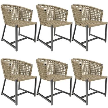 Imagem de Kit 06 Cadeiras Decorativas Para Área Gourmet Cozinha Corda Náutica Belize D04 Bege - Lyam Decor