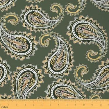 Imagem de Tecido Paisley Verde por Yard Exótico Estilo Indiano Paisley Decoração Tecidos para Amantes de Costura Retro Floral Padrão de Luxo Decoração Tecido para Estofamento DIY e Detalhes em Casa 1 jarda, 91