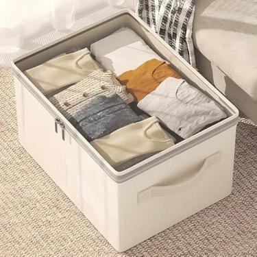 Imagem de Caixa organizadora de tecido com janela transparente com fecho de zíper, recipiente de armazenamento portátil para armário, quarto, sala de jogos, escritório, casa organização