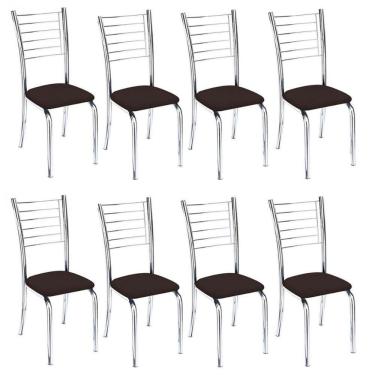 Imagem de Kit 8 Cadeiras De Jantar Lara Cromada Para Cozinha Assento Sintético Marrom - Aurora Line