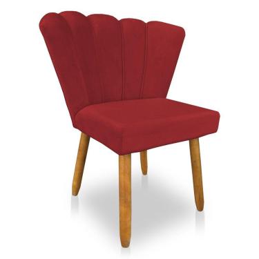 Imagem de Cadeira Poltrona Flor Veludo Vermelho Pés Palito Castanho