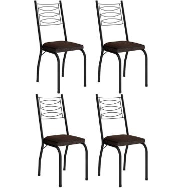 Imagem de Kit 4 Cadeiras Aço Carbono Tubular Metálica Acabamento D-25 Luana Preto-imbuia
