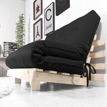 Imagem de Futon Casal Tokio Sofa Cama Preto Com Madeira Maciça