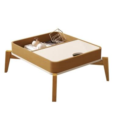 Imagem de Mesa de Centro Buriti Sala com Pés de Madeira Maciça Off White/nature