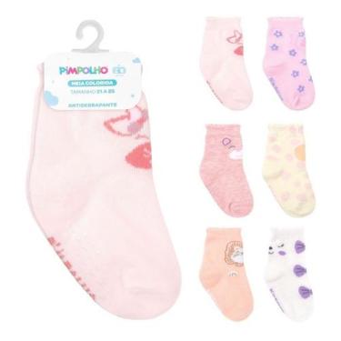 Imagem de Kit Meia Infantil Menina Antiderrapante Com 6 Pares Tam. 21 ao 25 Pimp