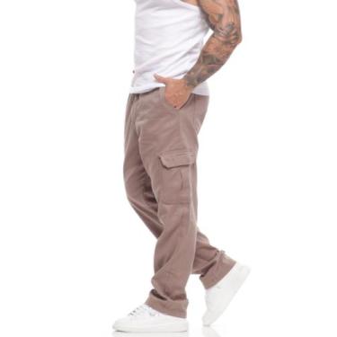 Imagem de Calça Cargo Masculina 5 Bolsos skate StreetWear Larga Prata Caqui Bege