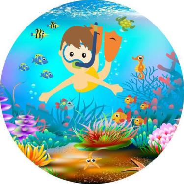 Imagem de Painel de Lona Redondo Fundo do Mar Mergulhador Aventureiro - Fabrika 