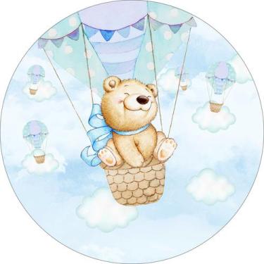 Imagem de Painel de Tecido Sublimado Redondo Ursinho Baloeiro Aquarela Nuvens Cé