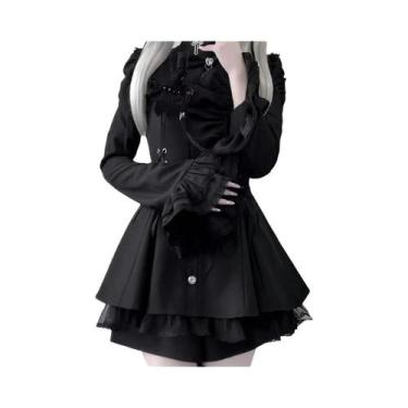 Imagem de Vestido Gótico Lolita Elegante Para Mulheres, Preto Com Detalhes Em Re