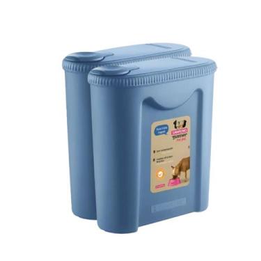 Imagem de Kit 2 Porta Ração Com Tampa Portátil cachorro cão gato azul - Sanremo