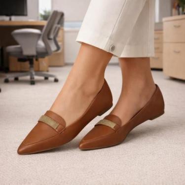 Imagem de Sapatilha Feminina Confortável Luxo Mocassim Sapato Feminino Bico Fino