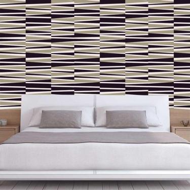 Imagem de Papel De Parede Geométrico Preto Branco Dourado Autocolante