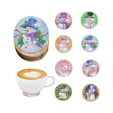 Imagem de Conjunto De 8 Porta-Copos De Madeira Antiderrapantes Com Tema De Natal