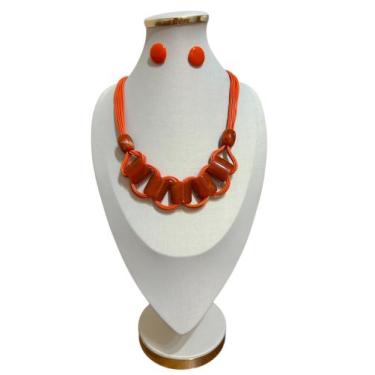Imagem de Colar Maxi Tendencia Fio Resina Casual Colorido Com Brincos - MLBpel, 
