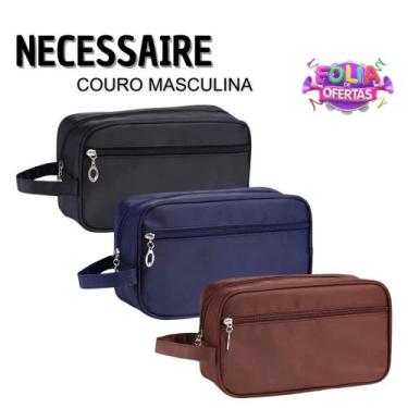 Imagem de Necessaire de Couro Masculina Com Alça Lateral Para Viagem e Festas - 