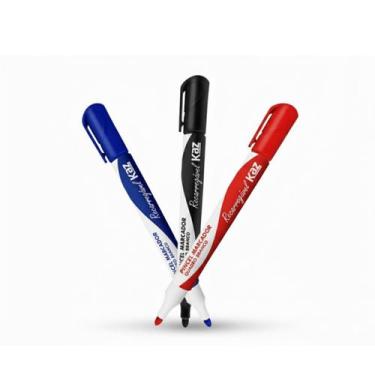 Imagem de Kit 3 Pincel Marcadores de Quadro Branco Azul Vermelho Preto - KAZ
