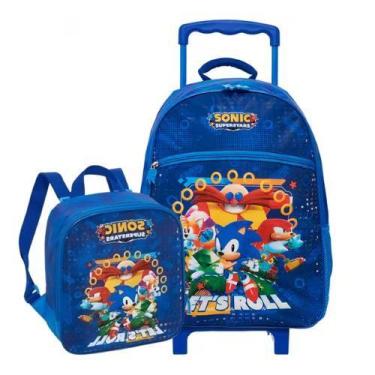 Imagem de Mochila De Rodinha Escolar Infantil Sonic Superstar Lancheira Azul Pac