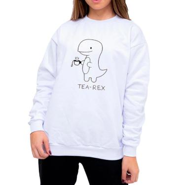 Imagem de Moletom Careca Moleton Feminino Casual Estampado Dinossauro Tea Rex cha Gola Redonda Sem Capuz-Feminino
