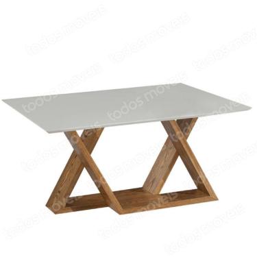 Imagem de Mesa De Jantar Flora 140 Cm Quadrada Borda Reta Madeira Carvalho Mel Laca Branco