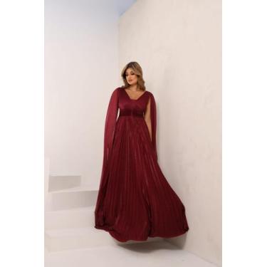 Imagem de Vestido Longo Manga Capa Plissado Madrinha Mãe do Noivo - - Glamoor Fe