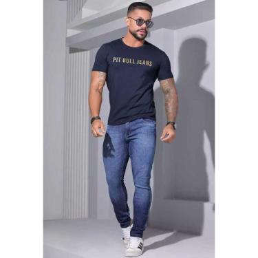 Imagem de Camisa Masculina Pitbull Lançamento Ref 88054, Azul escuro, GG, ALGODÃ