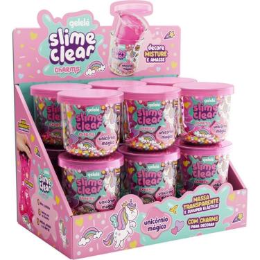 Imagem de Slime Clear Charm Unicórnio Mágico Transparente com Enfeites Crunchy 12 Unidades Doce Brinquedo