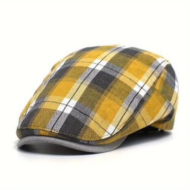 Imagem de Boina Xadrez Vintage Respiraveis e Leves unissex, Amarelo