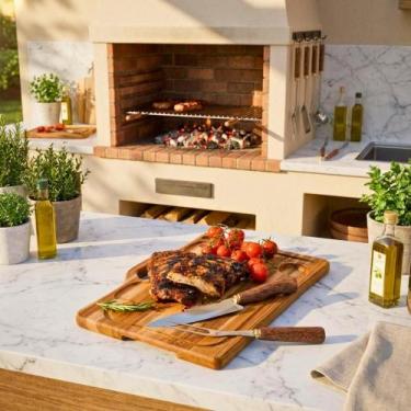 Imagem de Kit Churrasco Tabua Faca e Garfo Artesanal Premium Carve & Co