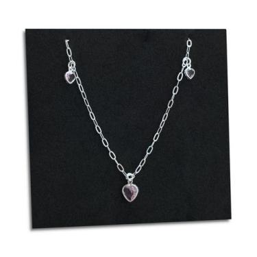 Imagem de Corrente Feminina Zircônia Coração Rosa Prata 925 Legítima - Hakuna Jo