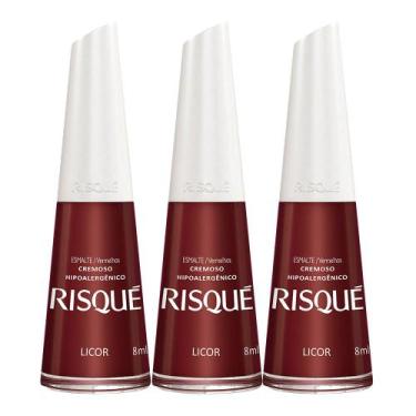 Imagem de Kit 3 Esmalte Risque Vermelho Cremoso Licor com 8ml - Risqué